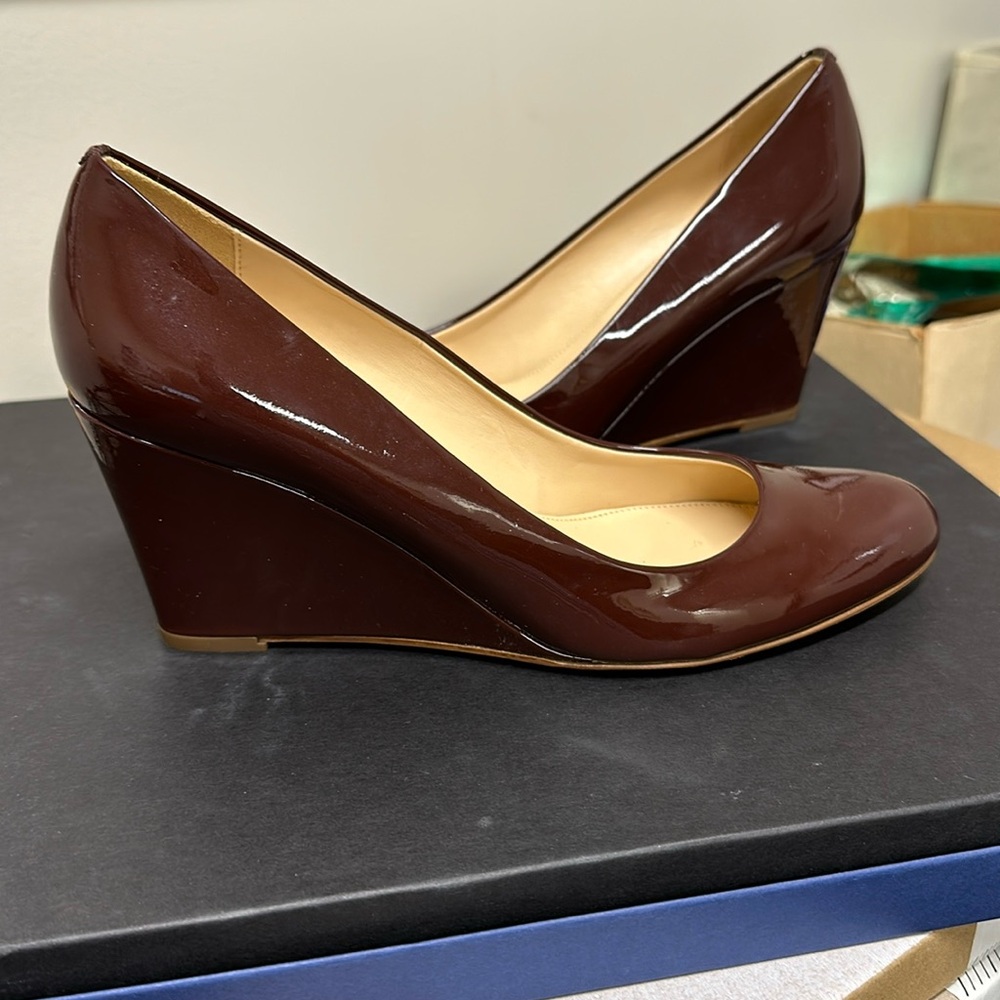 JCrew Brown Patent Leather Wedges size 9